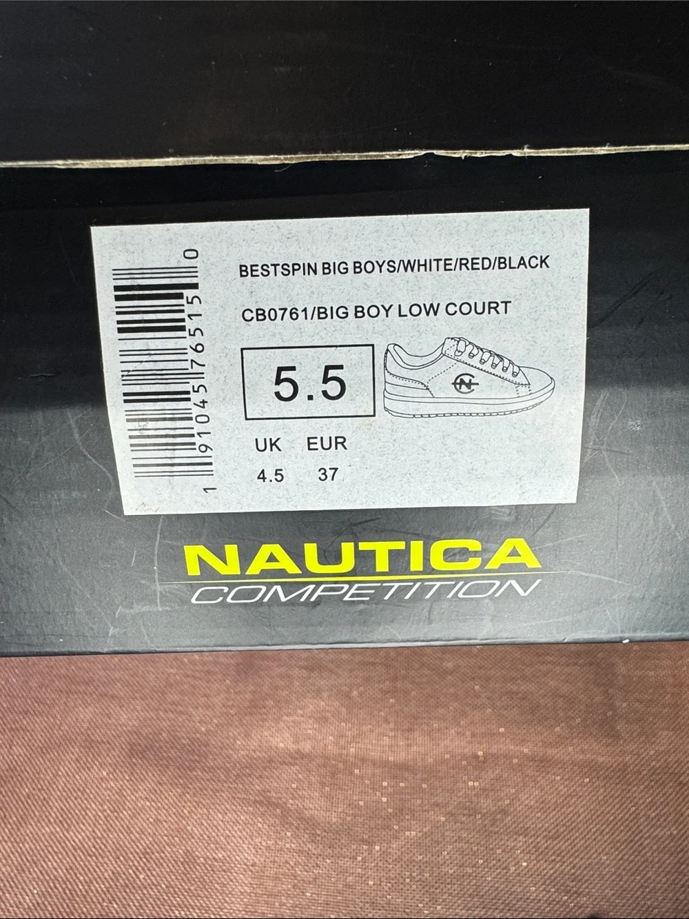 Nautica Men's White Low-Top Sneakers with Red & Black 5.5